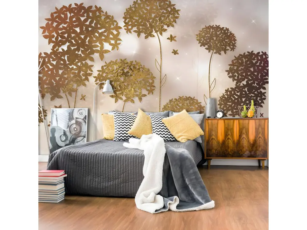 Papier peint intissé Fleurs Golden Garden : Taille - 350 x 245 cm