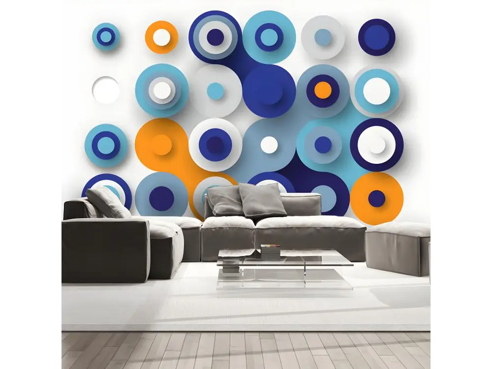 Papier peint intissé Fonds et Dessins Geometry Of Blue Wheels : Taille - 100 x 70 cm