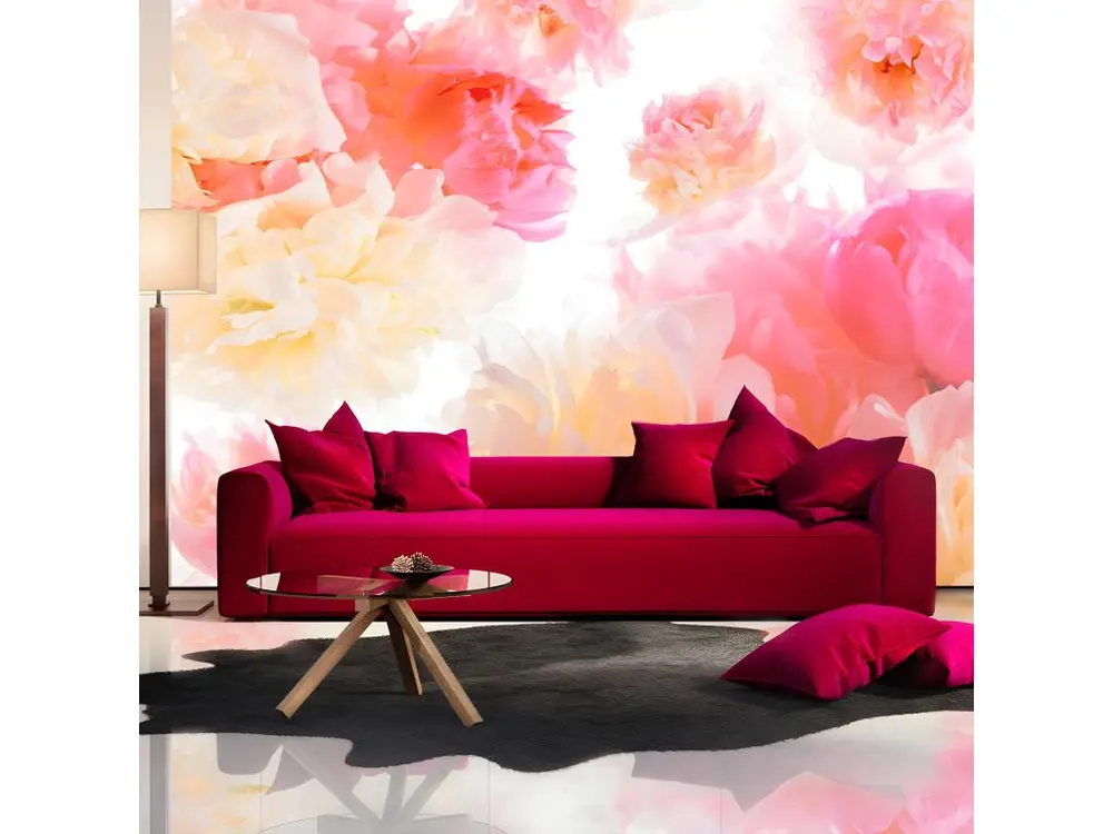 Papier peint intissé Fleurs Pastel peonies : Taille - 350 x 245 cm