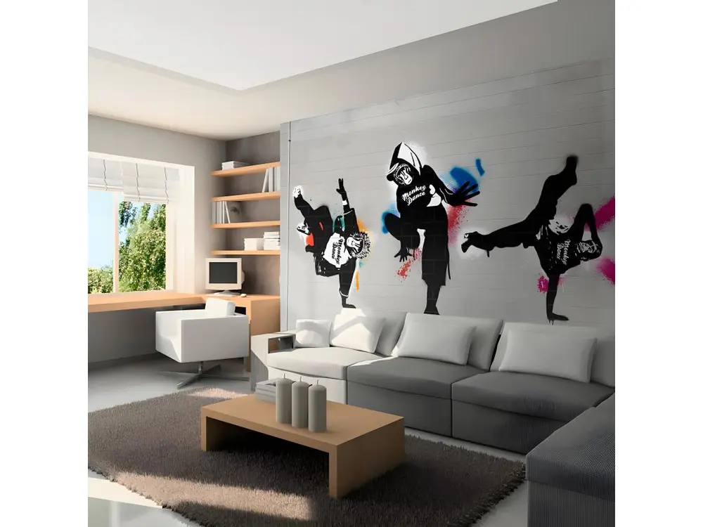 Papier peint intissé Street art Monkey dance - street art : Taille - 300 x 231 cm