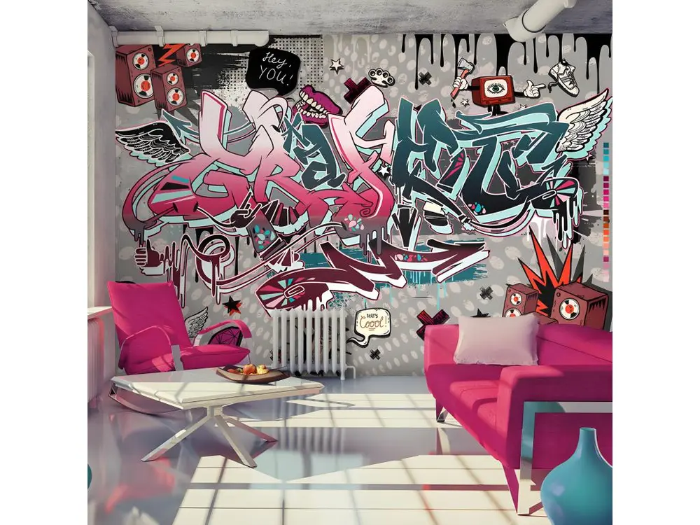 Papier peint intissé Street art Graffiti: hey You! : Taille - 150 x 105 cm