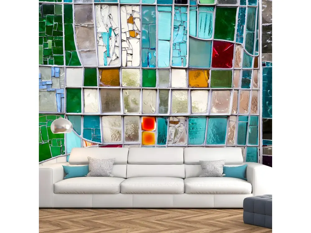 Papier peint intissé Fonds et Dessins Sapphire Stained Glass : Taille - 150 x 105 cm