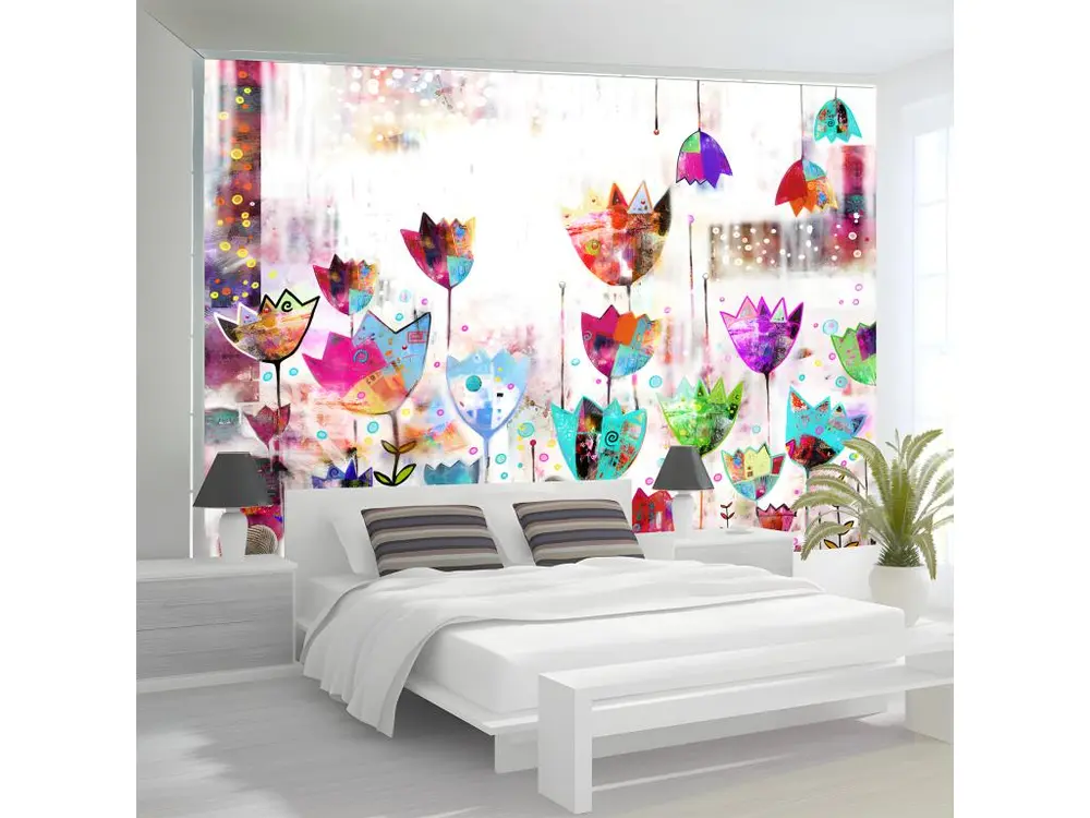 Papier peint intissé Fleurs Colorful tulips : Taille - 350 x 245 cm