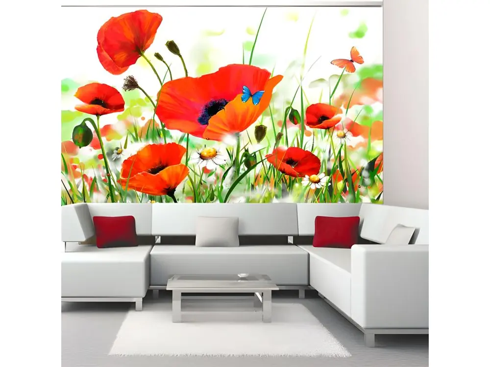 Papier peint intissé Fleurs Country poppies : Taille - 250 x 193 cm