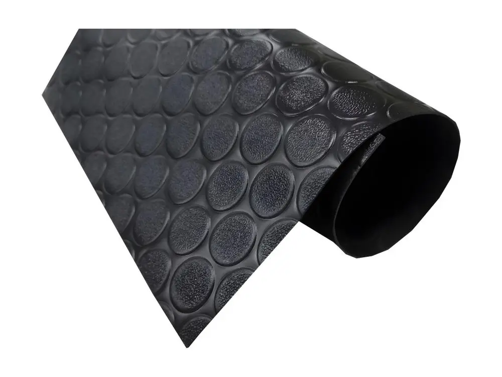 Sol PVC| Composition 100% Caoutchouc| Sol Caoutchouc| Sol Protection| Design Boutons Noir| Epaisseur 1MM| Mesure 100X300CM