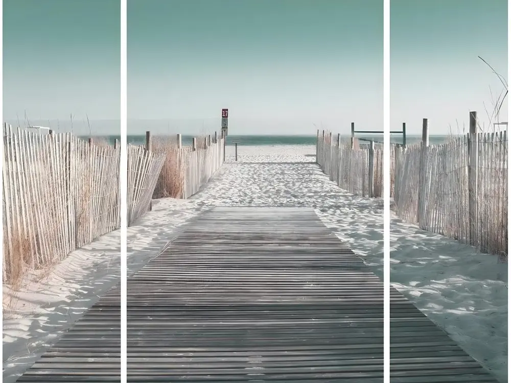 Triptyque sur toile chemin sur la plage 125x97 cm