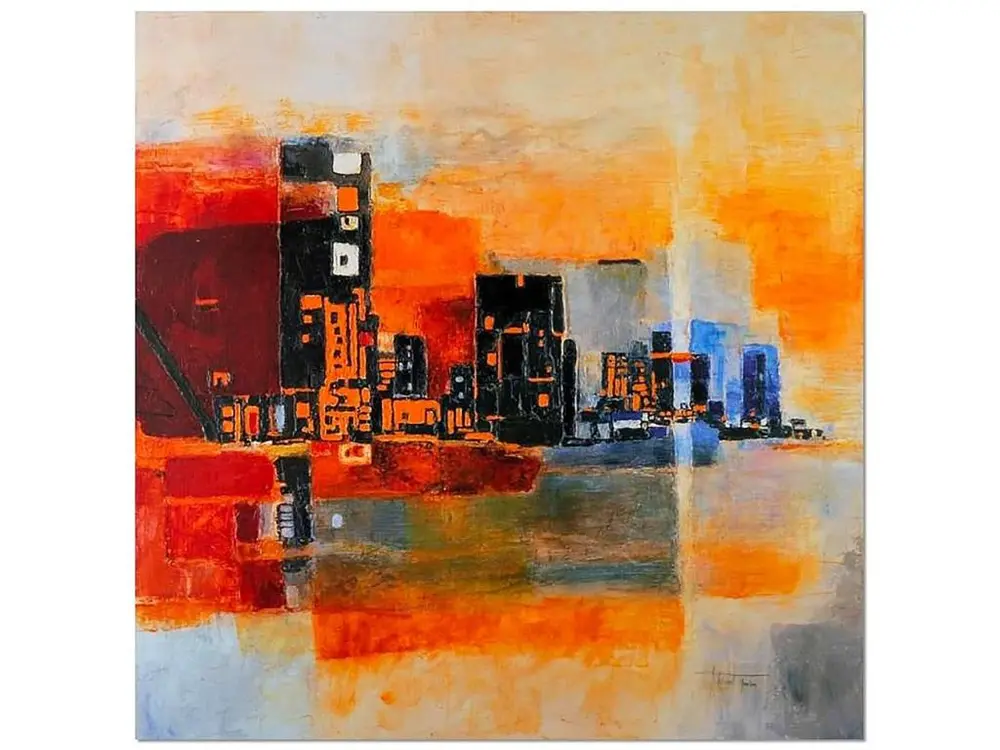 Tableau abstraction panorama de la ville - 70 x 70 cm