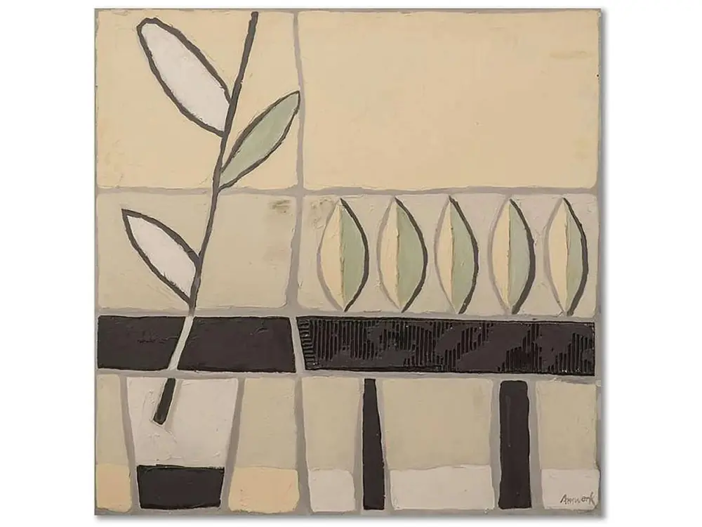 Tableau bois fenêtre avec des plantes - 70 x 70 cm