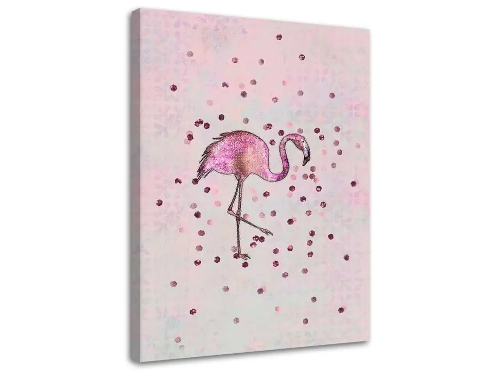 Tableau flamant rose et points - 40 x 60 cm