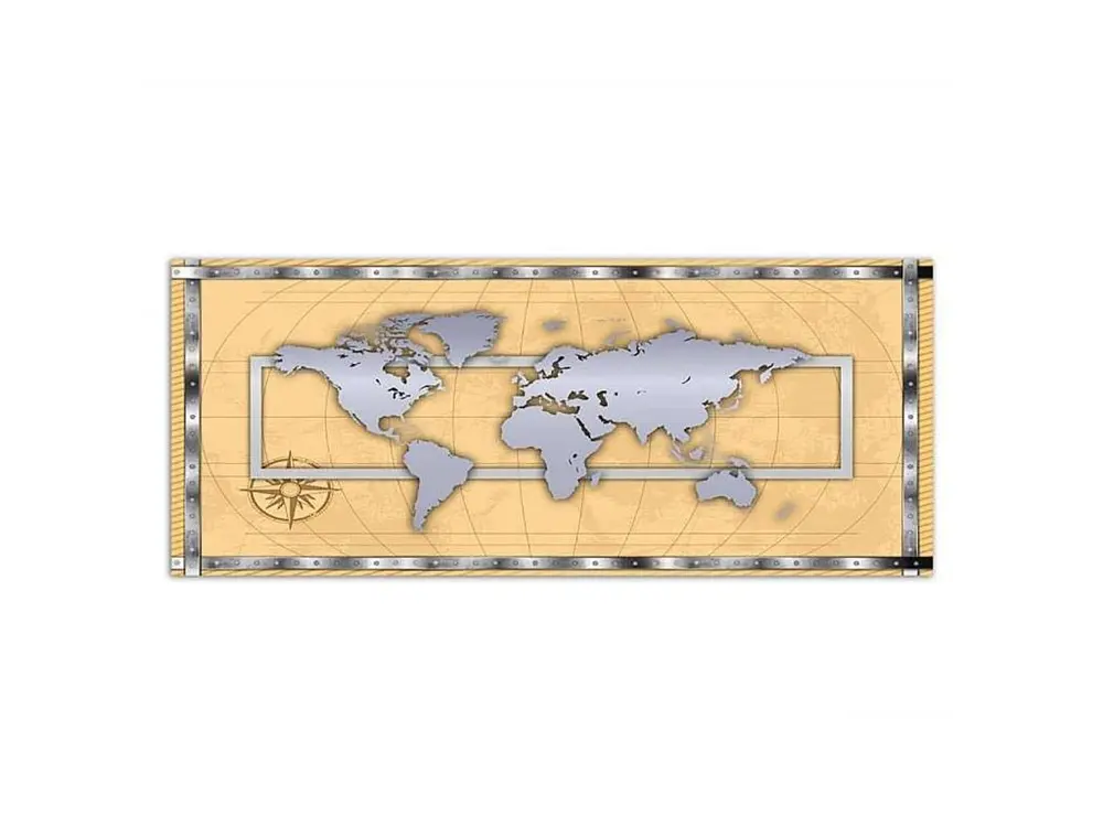 Tableau bois carte du monde - argent - 50 x 20 cm