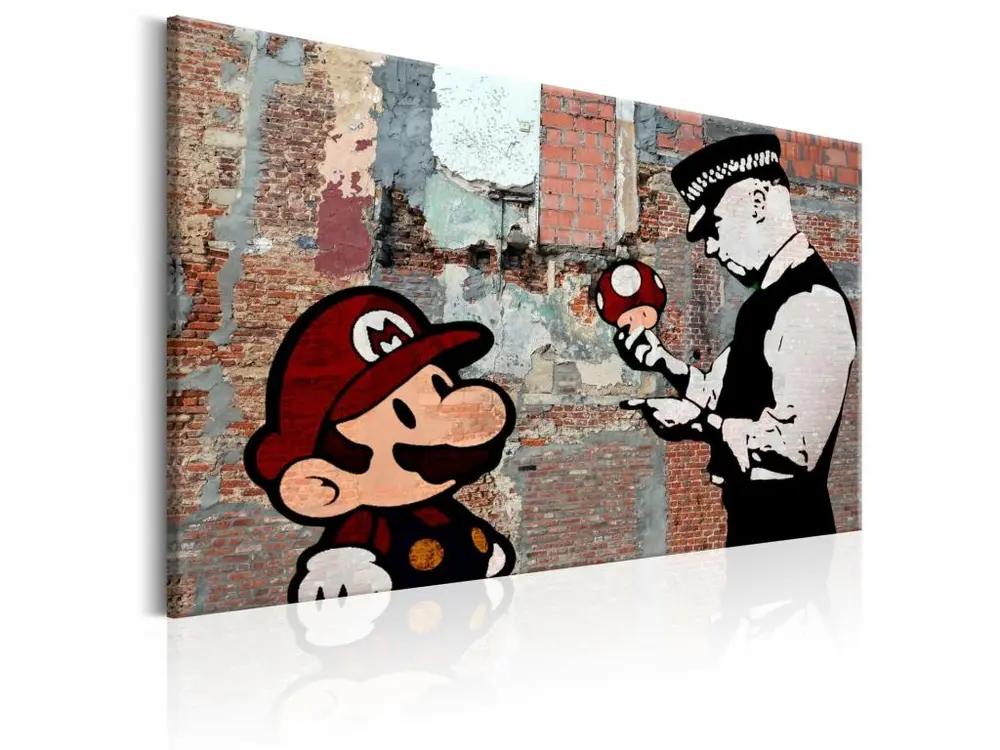 Tableau Mario Bros sur mur Banksy - 120 x 80 cm