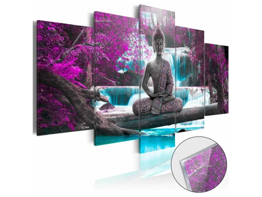 Tableau sur verre cascade et bouddha - 200 x 100 cm