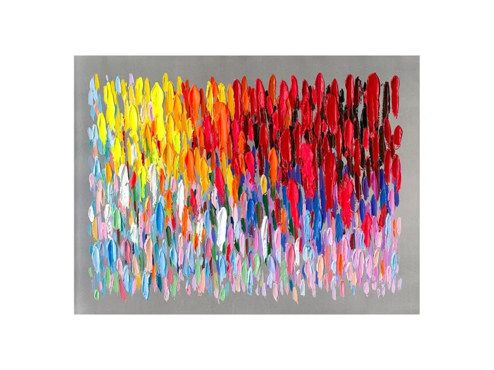 Tableau Peinture Abstraite Coups de Pinceau Multicolores 120x90 cm Huile sur Toile en Argent