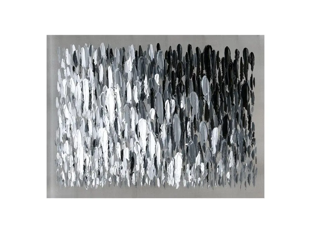 Tableau Peinture Abstraite Coups de Pinceau Noir et Blanc 120x90 cm Huile sur Toile en Argent