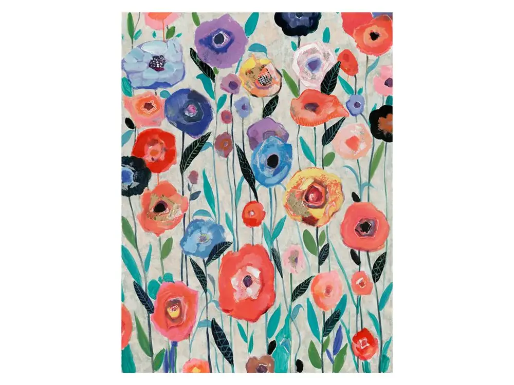 Tableau Peinture Abstraite Kuatéh 90x120 cm Fleurs Multicolores Huile sur Toile