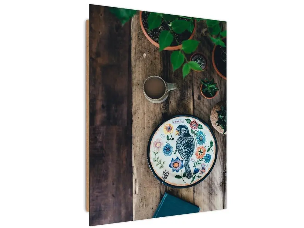 Tableau bois peint oiseau - 60 x 90 cm