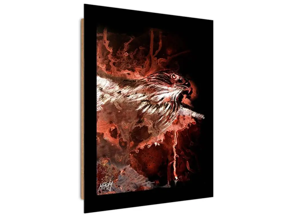 Tableau bois eagle sur fond rouge - 70 x 100 cm