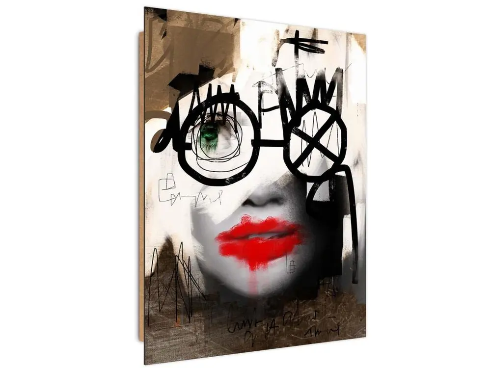 Tableau bois abstrait portrait d'une femme - 50 x 70 cm