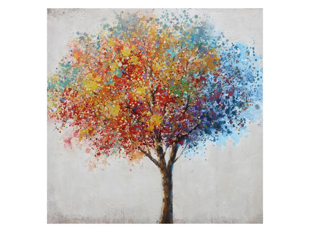 Tableau Peinture Abstraite Kuatéh 100x100 cm Arbre de Couleurs Huile sur Toile