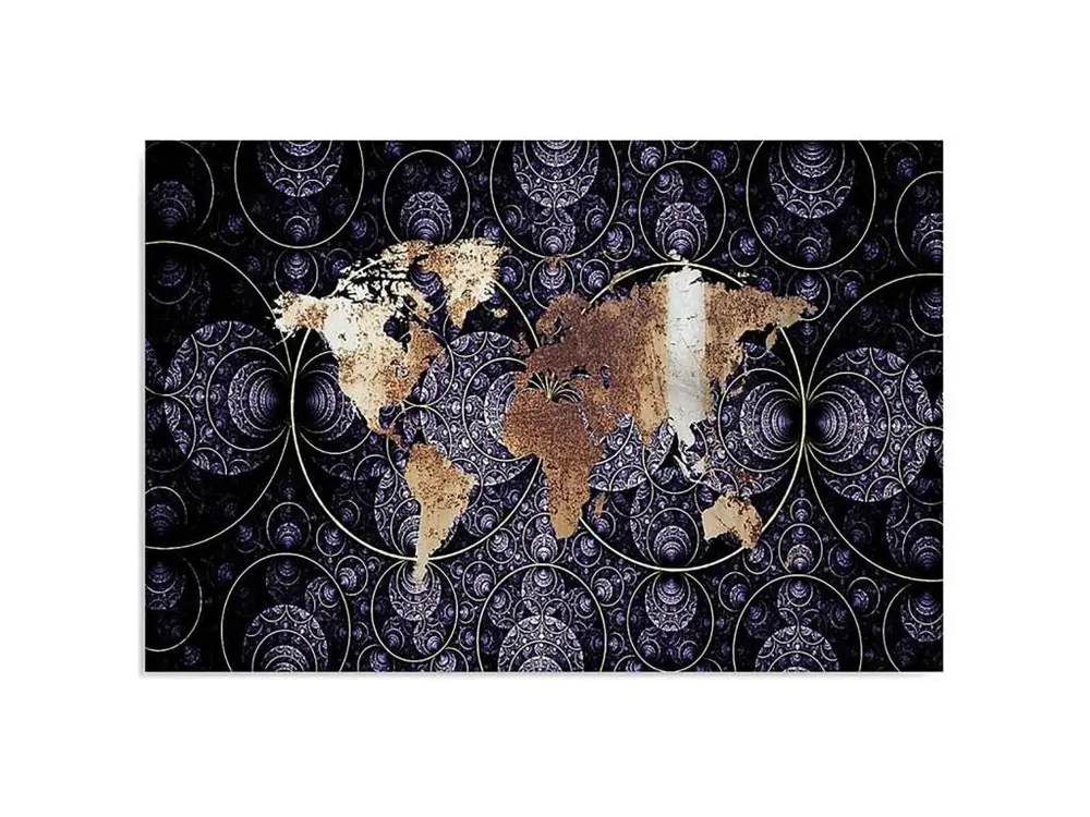 Tableau bois carte du monde - abstraction - 50 x 40 cm