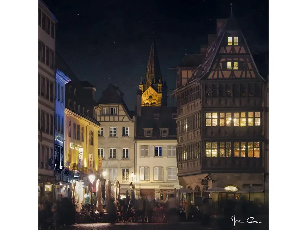 Tableau sur toile place cathédrale de Strasbourg 65x65 cm