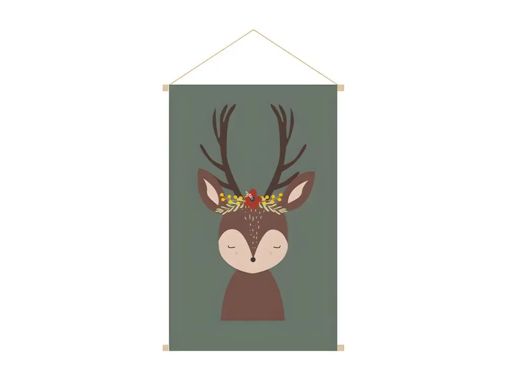 Kakemono enfant tableau en toile suspendue illustration biche L40 x H60cm LOVELY