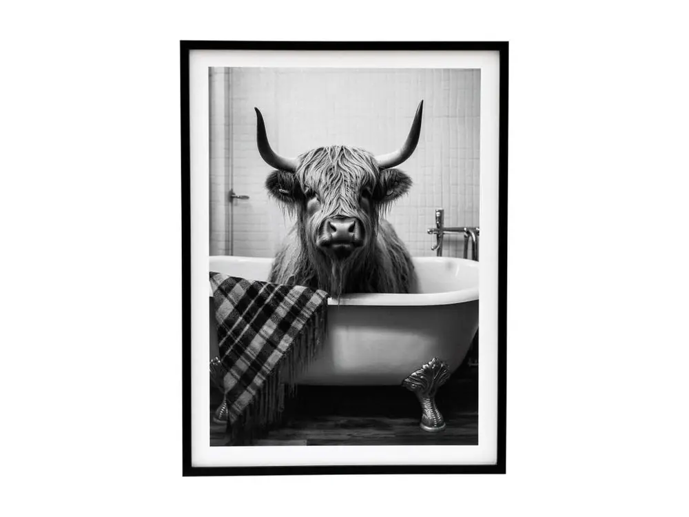 Tableau décoratif noir et blanc Cow bath 45 x 60 cm