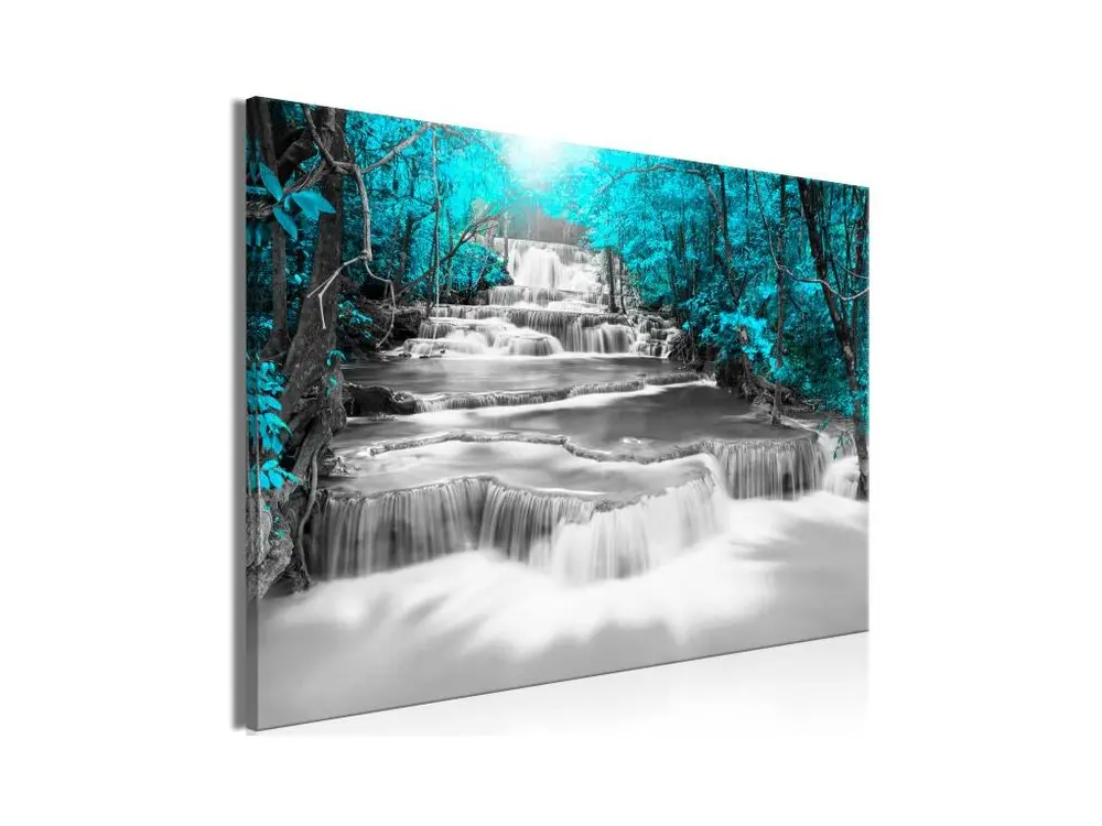 Tableau Cascade of Thoughts (1 Part) Wide Turquoise : Taille - 90 x 60 cm