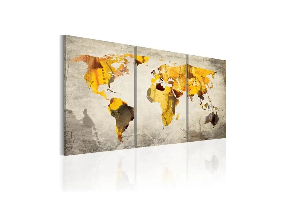 Tableau Cartes du monde Continents jaunes : Taille - 60 x 30 cm