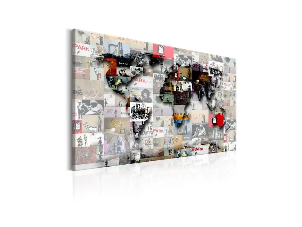 Tableau Cartes du monde Map: Banksy inspiration : Taille - 90 x 60 cm