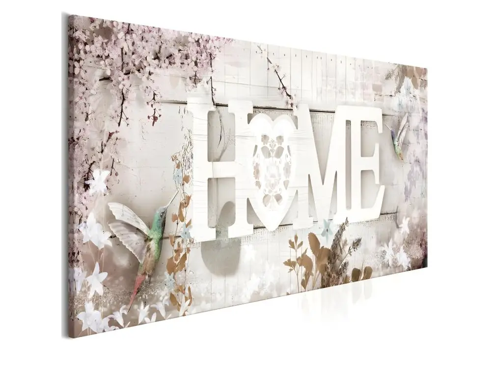 Tableau Fleurs Home and Hummingbirds (1 Part) Beige Narrow : Taille - 135 x 45 cm