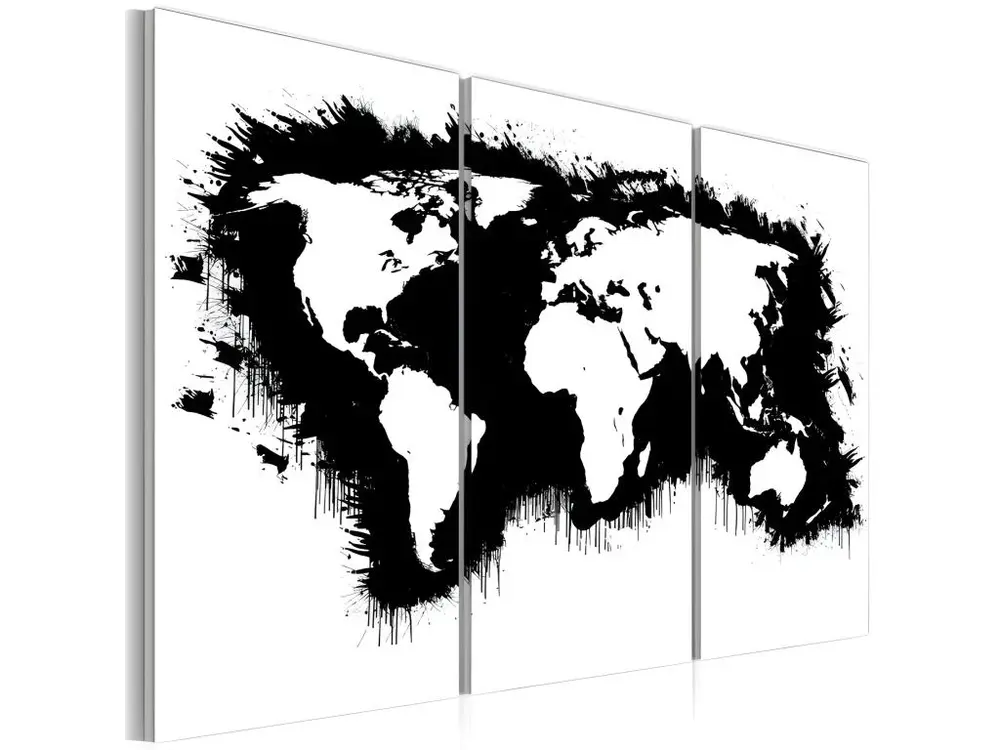 Tableau Cartes du monde Carte monochromatique du Monde - triptyque : Taille - 120 x 80 cm