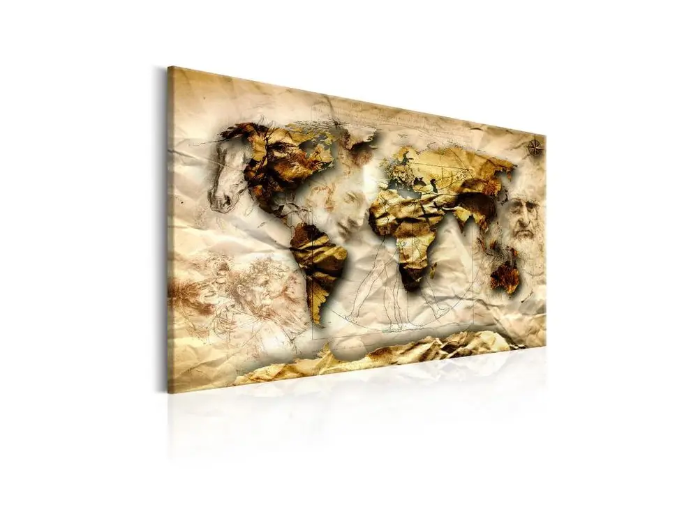 Tableau Cartes du monde Map: Leonardo da Vinci inspiration : Taille - 120 x 80 cm