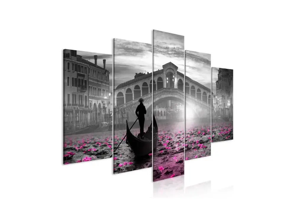 Tableau Villes Magic Venice (5 Parts) Wide Grey : Taille - 100 x 50 cm