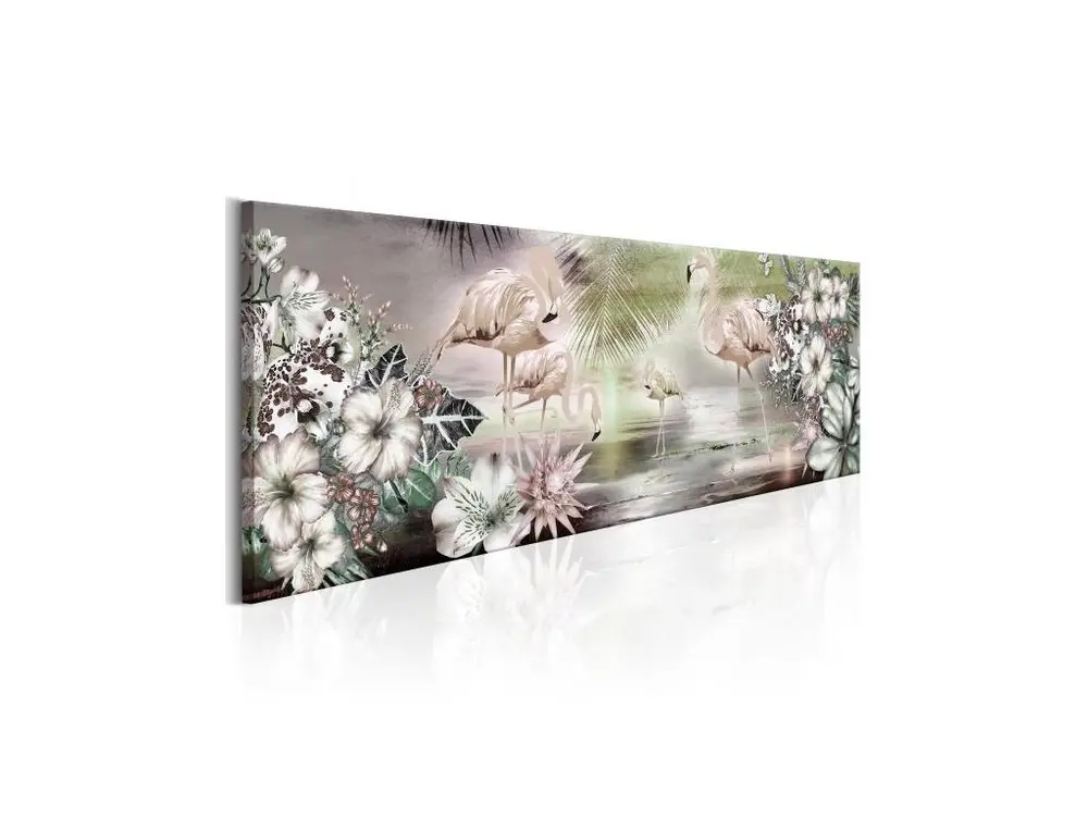 Tableau Flamingoes and Flowers : Taille - 135 x 45 cm