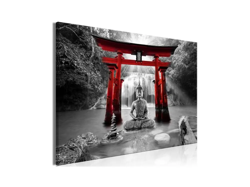 Tableau Zen Buddha Smile (1 Part) Wide Red : Taille - 90 x 60 cm