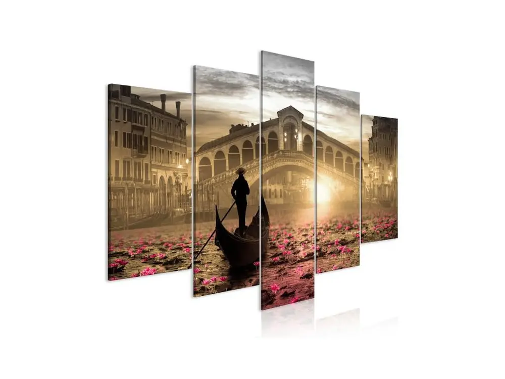 Tableau Villes Magic Venice (5 Parts) Wide Orange : Taille - 200 x 100 cm