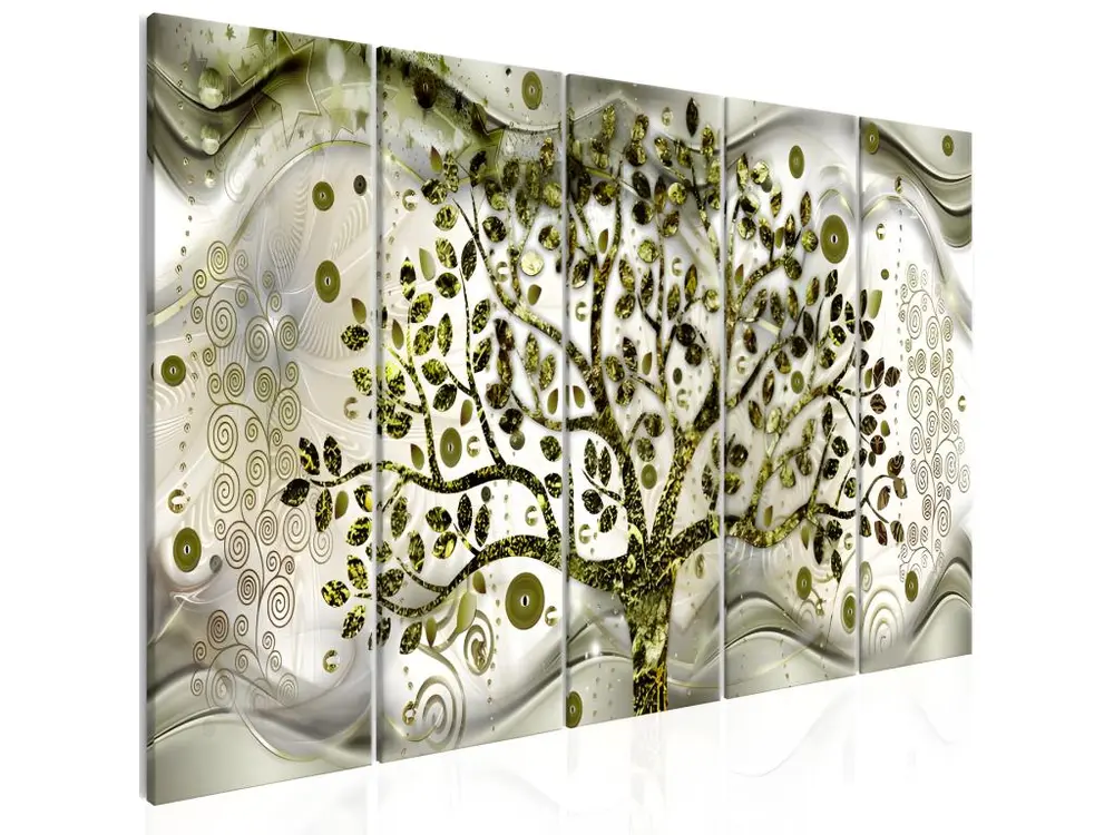 Tableau Tree and Waves (5 Parts) Green : Taille - 200 x 80 cm