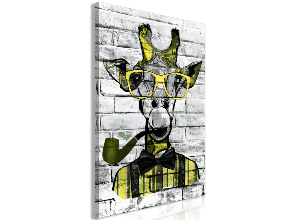 Tableau Giraffe with Pipe 1 Pièce Vertical Yellow : Taille - 80 x 120 cm