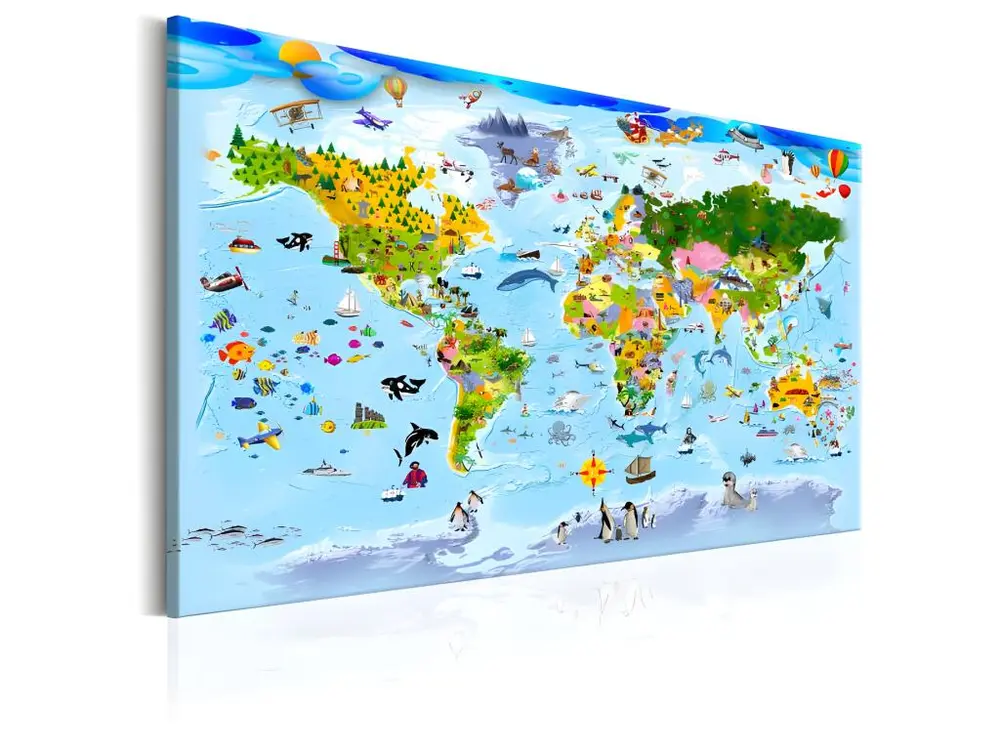 Tableau Cartes du monde Children's Map: Colourful Travels : Taille - 90 x 60 cm