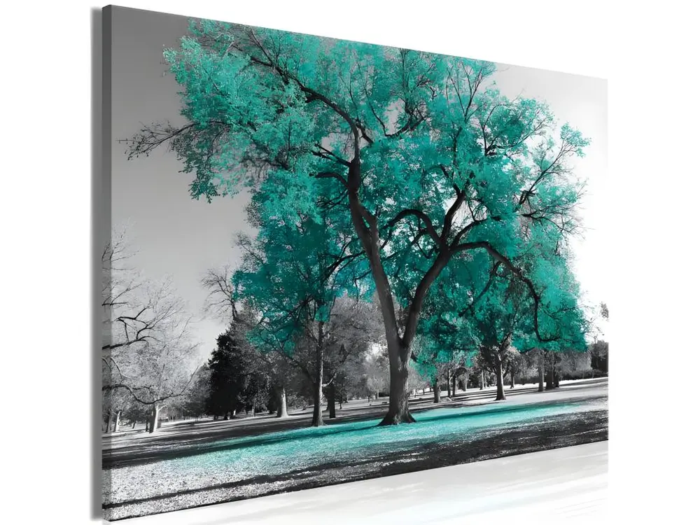 Tableau Autumn in the Park (1 Part) Wide Turquoise : Taille - 120 x 80 cm