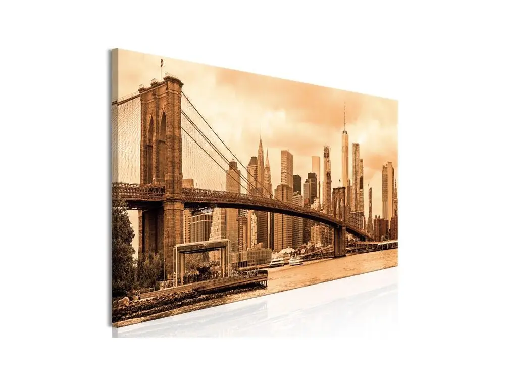 Tableau Villes Road to Manhattan (1 Part) Narrow Sepia : Taille - 120 x 40 cm