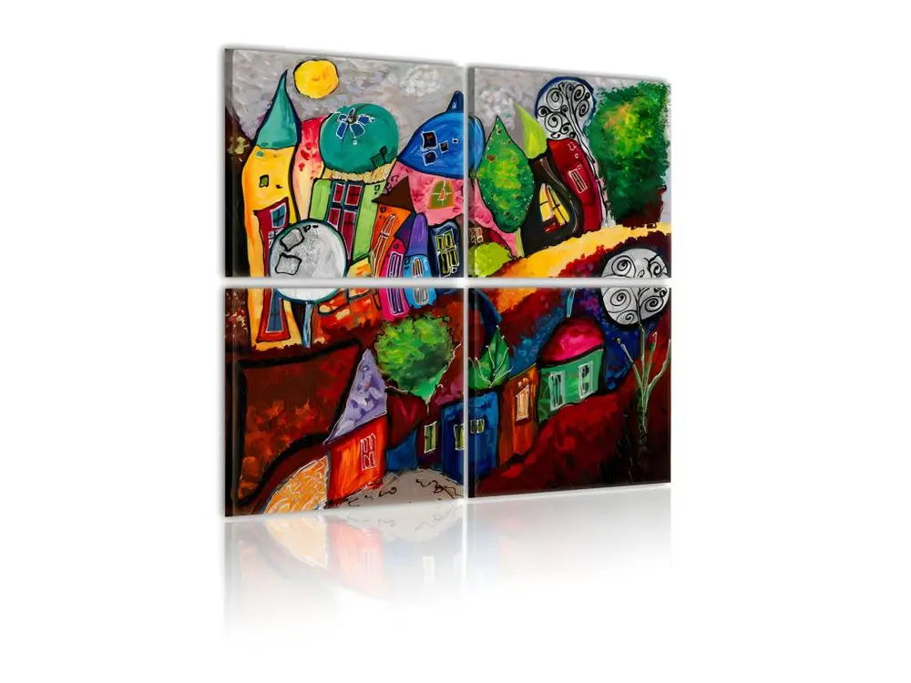 Tableau Pour enfants Ville multicolore : Taille - 80 x 80 cm