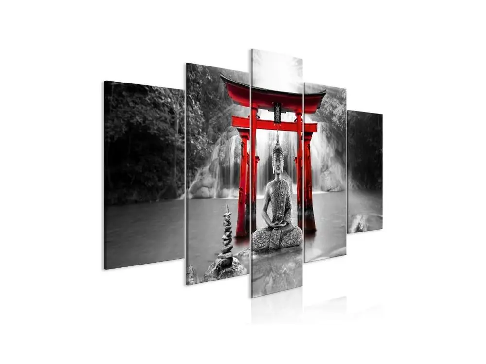 Tableau Zen Buddha Smile (5 Parts) Wide Red : Taille - 200 x 100 cm