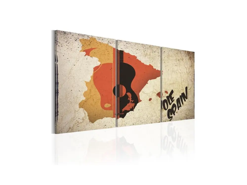 Tableau Cartes du monde Espagne: guitare et flamenco : Taille - 60 x 30 cm