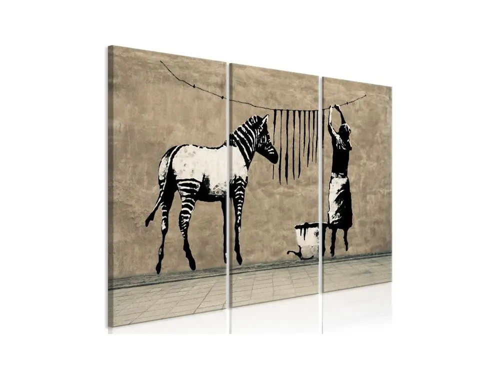 Tableau Banksy Washing Zebra on Concrete 3 Pièces : Taille - 90 x 60 cm