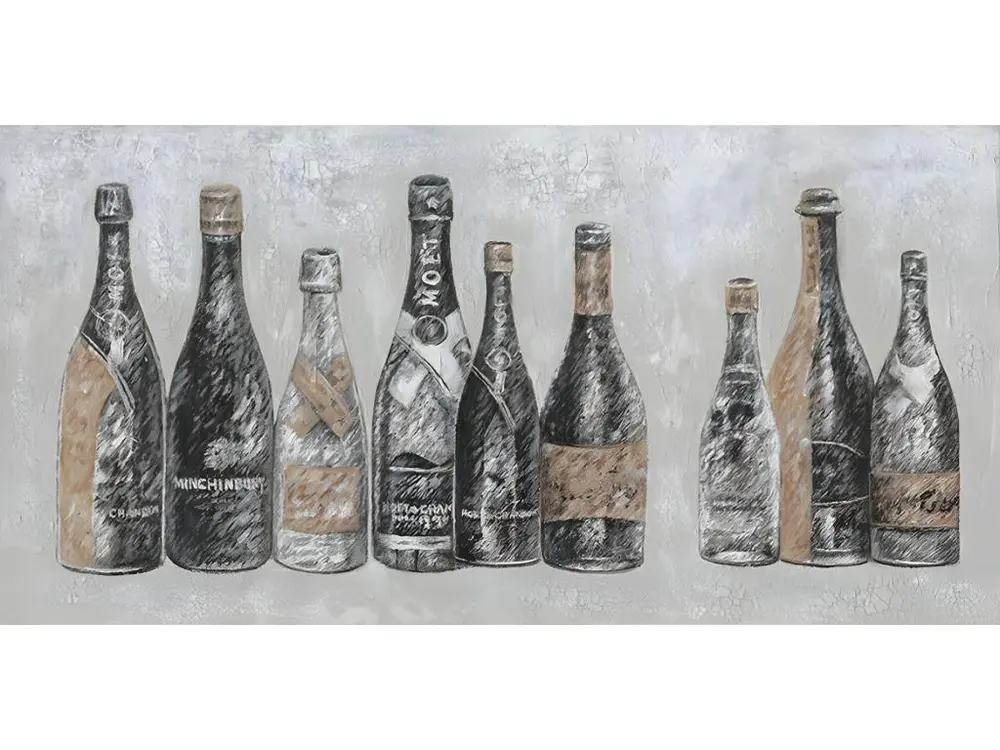 Peinture sur toile marron et gris bouteilles - Champagne